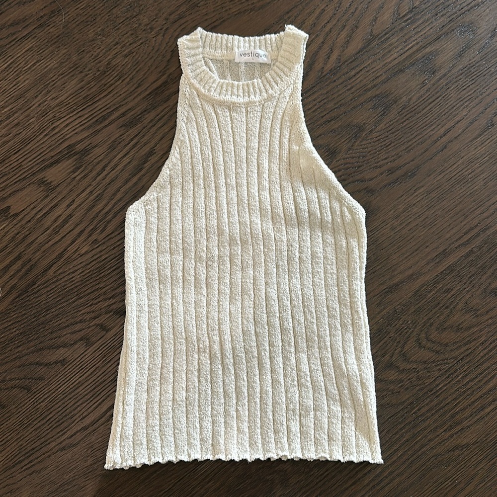 Vestique Cream Ribbed Knit Stretchy Top